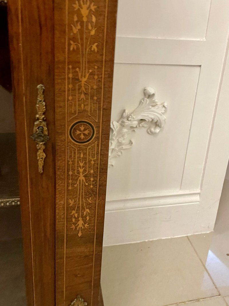 Antique Victorian Quality Figured Walnut Satinwood Inlaid Display Cabinet - Image 6